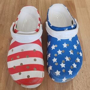 CROCS Red and Blue Star Striped Water Shoes